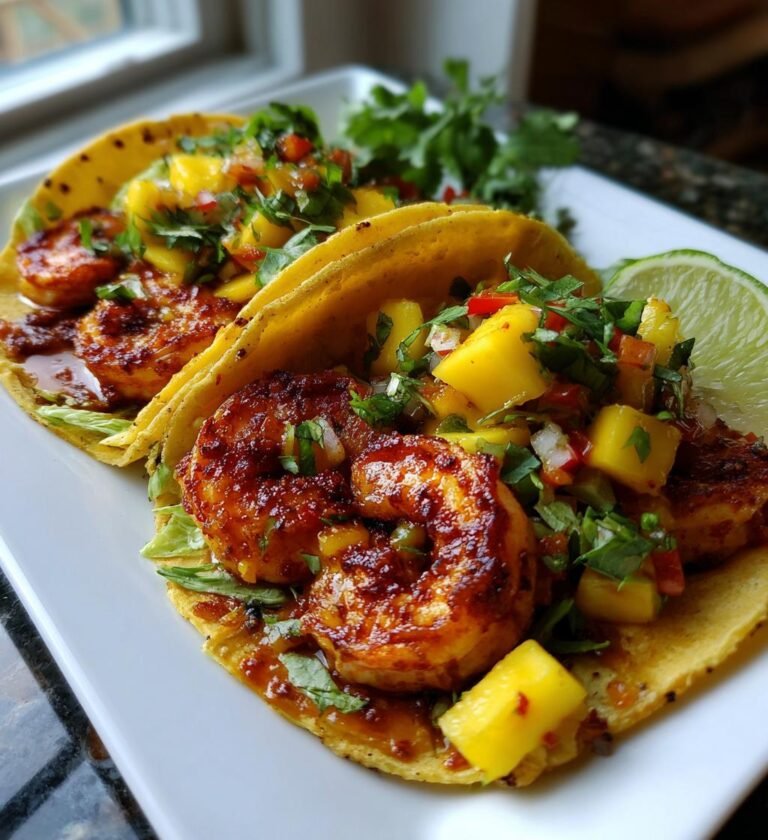 crispy air fryer shrimp tacos with mango salsa